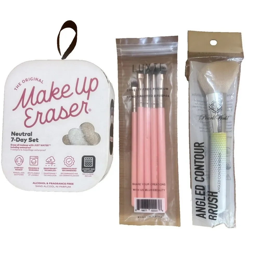 Make Up Brush Sets Luxie, Pearl World & Make Up 7 Day Smart Erase Pads Bundle